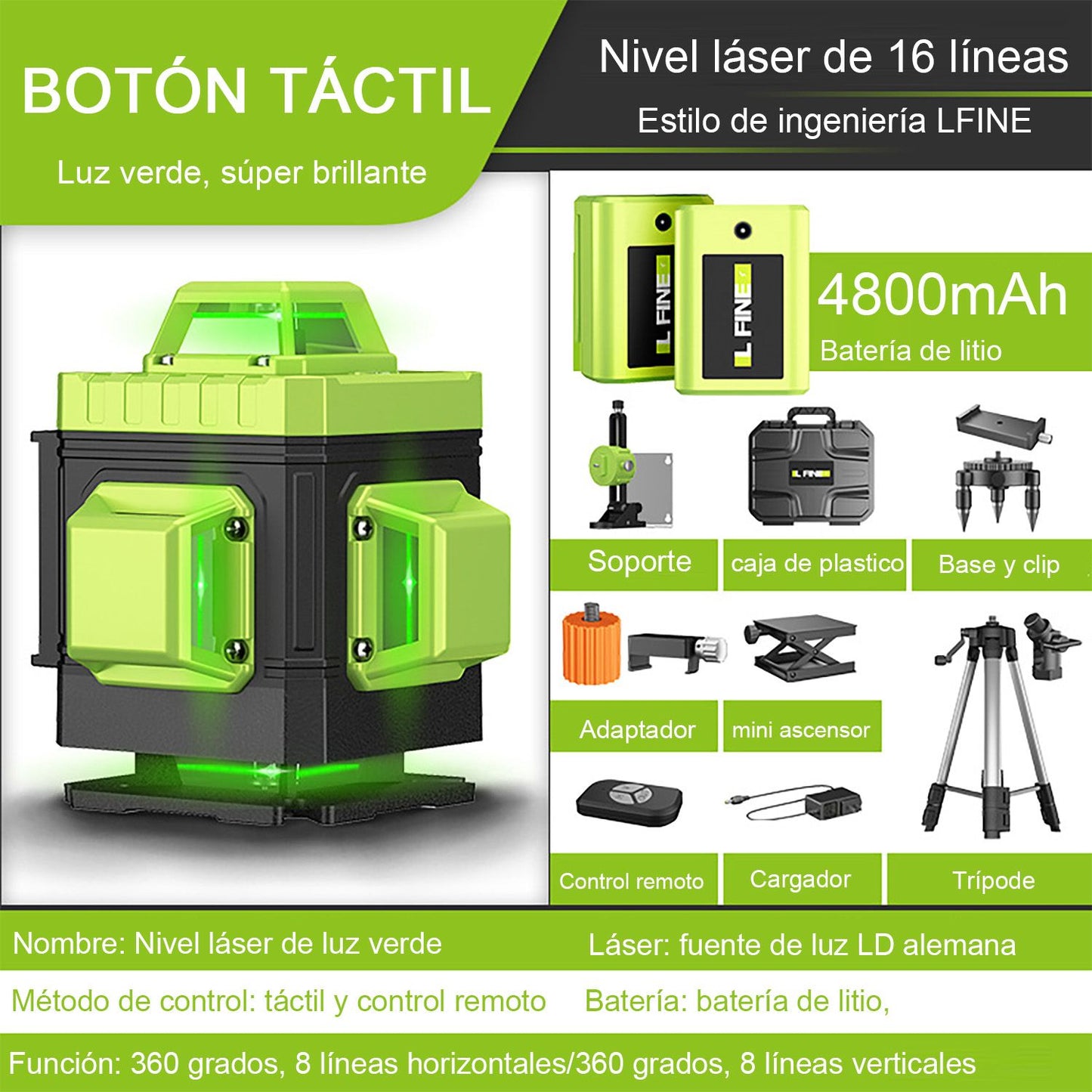 NIVEL LASER VERDE 16 LINEAS L FINE 360